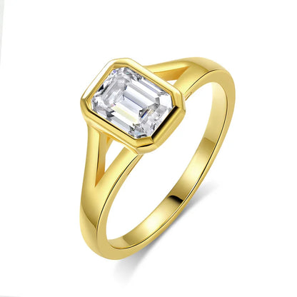 1CT 2CT Emerald Cut Moissanite Wedding Ring for Women Solitaire Lab Diamond Jewelry S925 Sterling Silver Plated 18K Gold