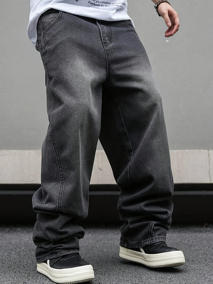 High street American Vibe pleated design micro flared jeans men's loose straight leg hanging wide leg pants men