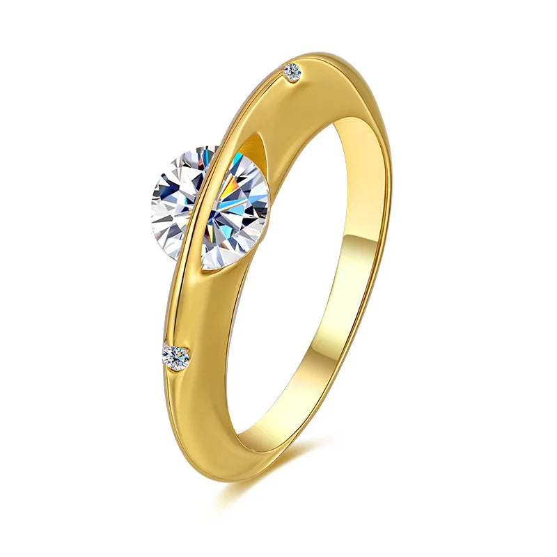 Anel de Casamento em Moissanite de 1 Quilate para Mulheres, Anéis de Noivado Solitário de Diamante Brilhante em Prata Esterlina 925 com Certificado