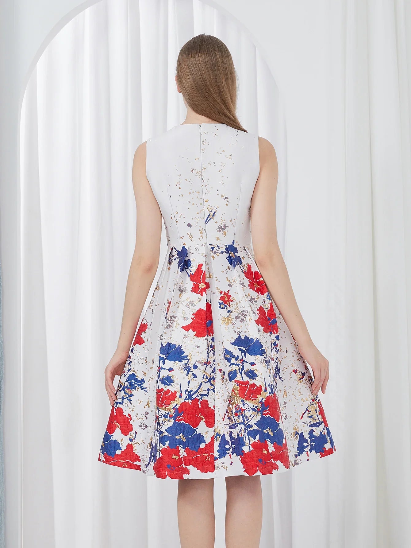 Women Elegant Fashion Flower Jacquard Dress Lady Clothing 2024 New Summer Ball Gowns Party Dresses Vestidos