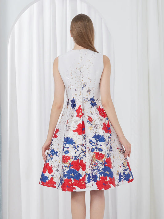 Women Elegant Fashion Flower Jacquard Dress Lady Clothing 2024 New Summer Ball Gowns Party Dresses Vestidos