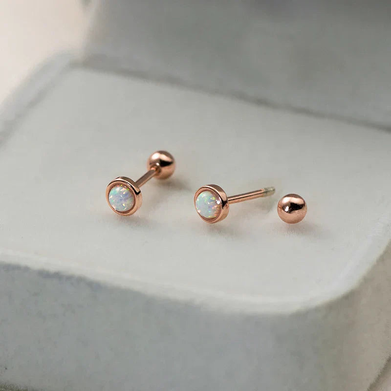 925 Sterling Silver Simple Luxury Opal Screw Bead Stud Earrings for Women Fashion Ear Bone Piercing Jewelry Accessories