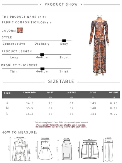 See Through T-Shirts Women Tiger Print Long Sleeve High Neck High Slits High Elastic Skinny Trend Street Hipster Tops