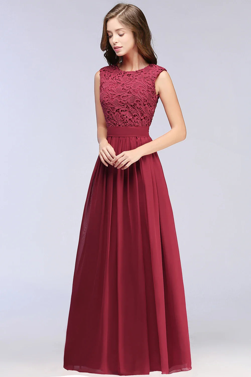Hot Sale Lace A Line Prom Dress 2024 New Style Evening Dress Chiffon Back Illusion Bridsmaid Dress Pleat vestidos de fiesta