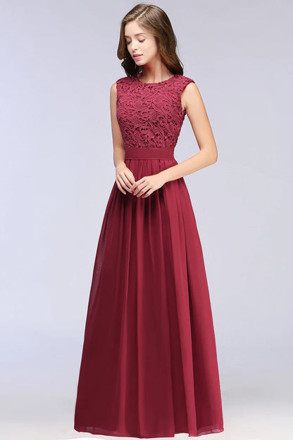 Hot Sale Lace A Line Prom Dress 2024 New Style Evening Dress Chiffon Back Illusion Bridsmaid Dress Pleat vestidos de fiesta
