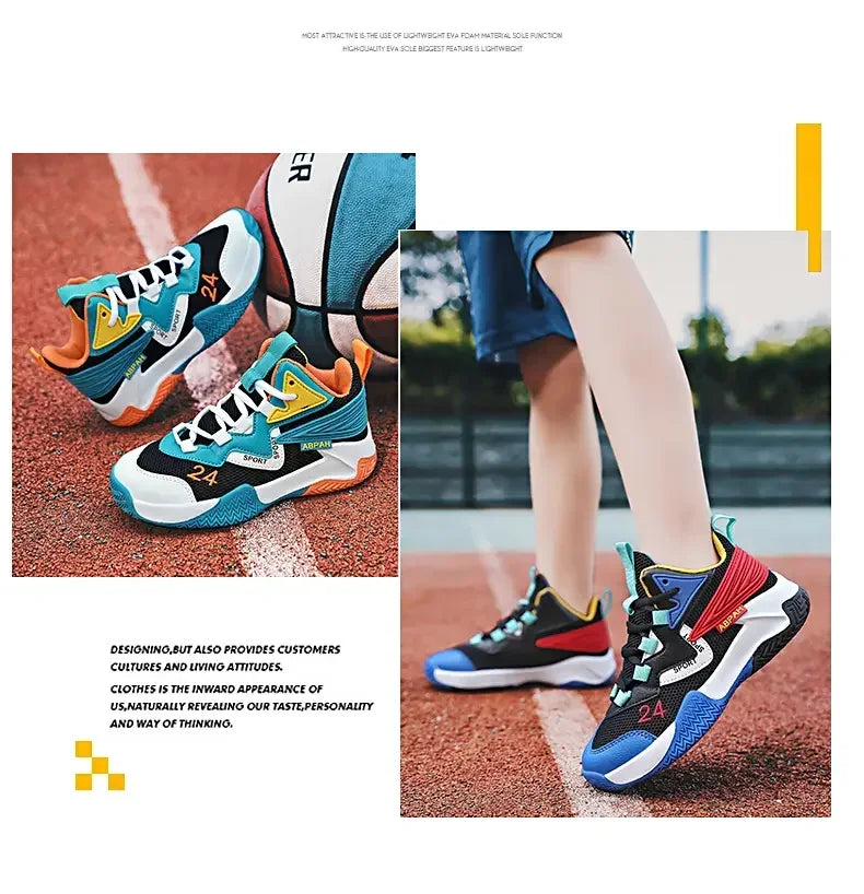 Children Basketball Shoes for Boys Girls Kids Teenagers Breathable Non-slip Lace Up Indoor Outdoor Training Sneakers Tennis Shoe