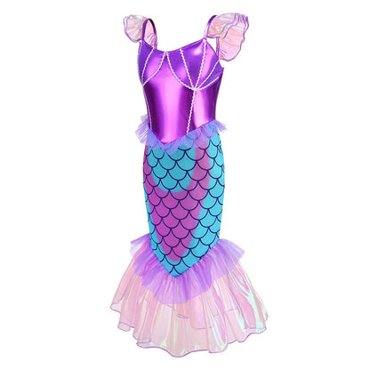 Blue Red Purple Three Colors Mermaid Flying Sleeve Fishtail Beautiful Dress For Girl Summer Beach Party Cool Swimsuit Set
