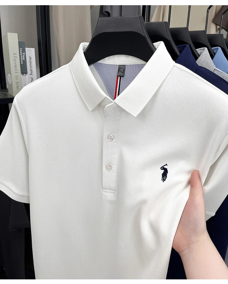 Luxury brand short sleeve men polo shirt summer ice silk breathable high-end pony embroidery design casual business Paul T-shirt