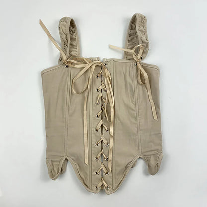 Women's Retro Lace-up Corset Crop Top Sleeveless Spaghetti Straps Bustiers Corsets Medieval Slim Tight Cami Tops Club Outwear