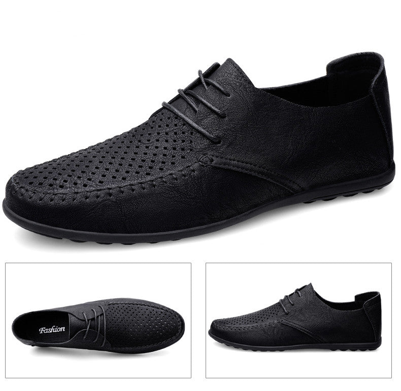 Summer Hollow Out Leather Shoes Men Luxury Italian Men Casual Handmade Moccasins Designer Breathable Boat Shoes