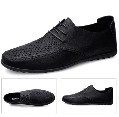 Summer Hollow Out Leather Shoes Men Luxury Italian Men Casual Handmade Moccasins Designer Breathable Boat Shoes