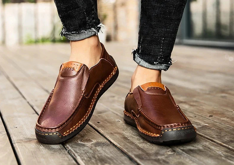 New Fashion Men Casual Shoes Handmade Leather Loafers Comfortable Men's Shoes Quality Split Leather Flat Driving Shoes Size 48