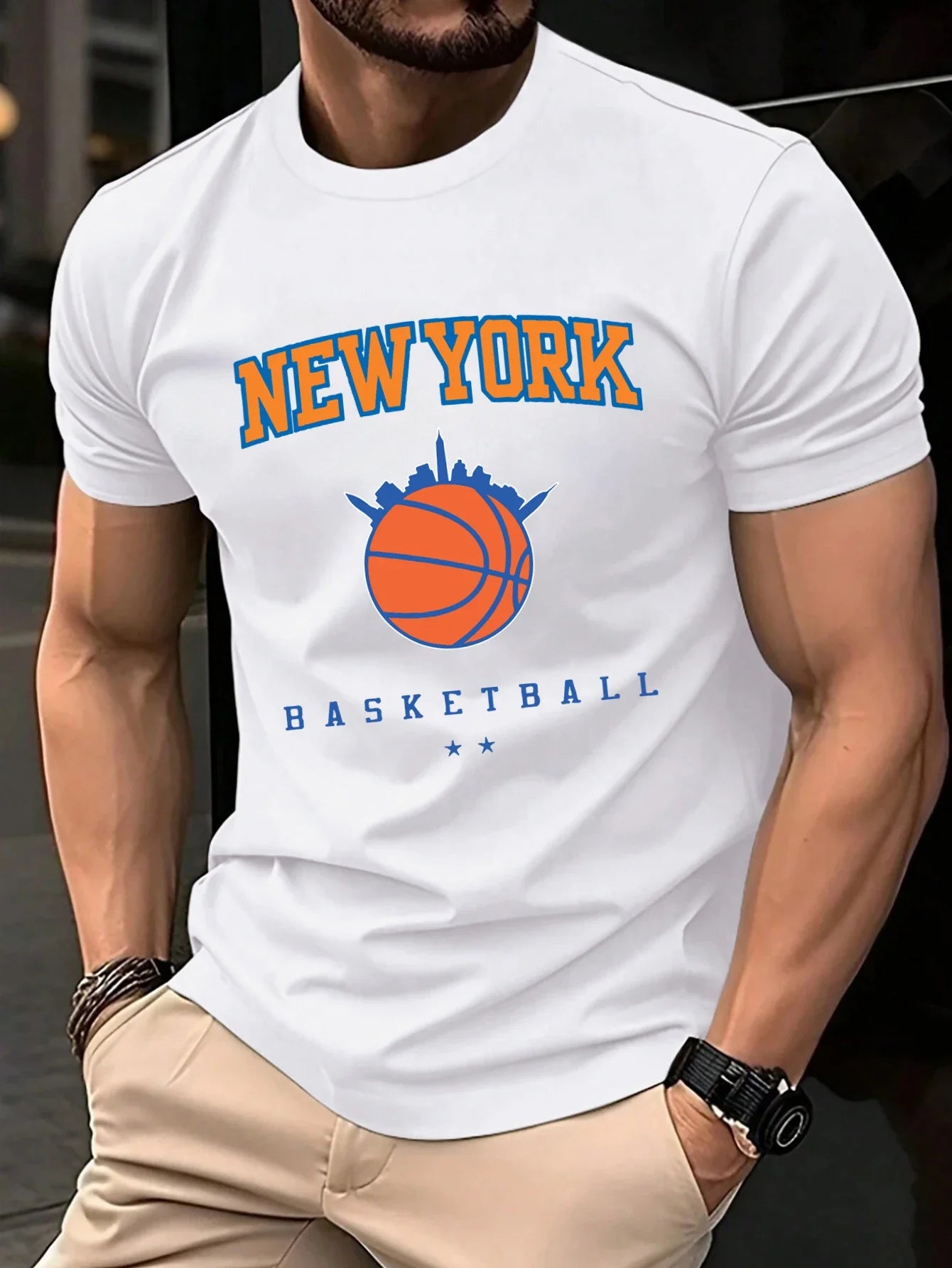 New York Basketball Game Print Men T Shirts Hip Hop O-Neck T-Shirt Soft Cotton Male Sportswear Casual Comfortable Clothes