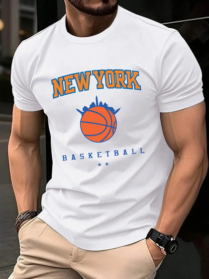 New York Basketball Game Print Men T Shirts Hip Hop O-Neck T-Shirt Soft Cotton Male Sportswear Casual Comfortable Clothes