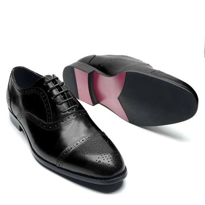 Luxury Italian Men's Wedding Dress Shoes Genuine Leather Cap Toe Lace-up Oxfords Lace-up Brogue Black Business Formal Shoes Man