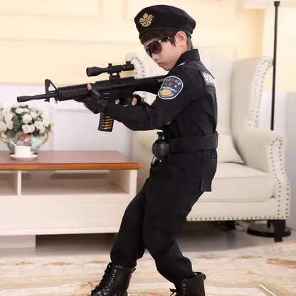 Children Halloween Policeman Cosplay Costumes Kids Carnival Police Uniform 110-160cm Boys Army Policemen Soldier 7 Pcs/Sets