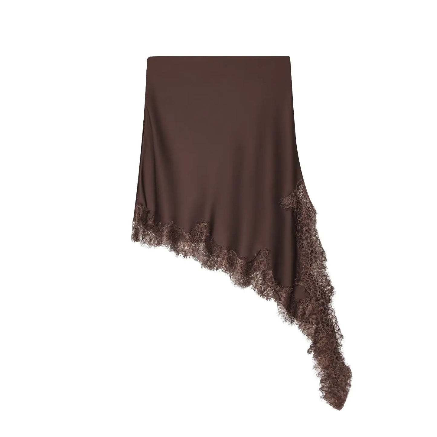 Women Asymmetric Lace Midi Skirt In-seam Zip High Waist Spring Summer  Casual Holiday Skirts ﻿Mujer