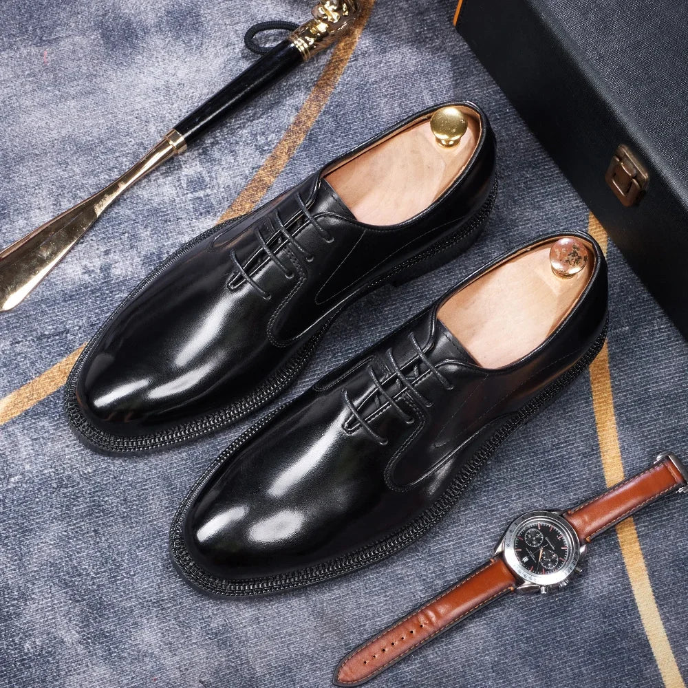 Fashion brand smooth Oxford shoes business formal leather shoes men's 2025 winter high heels wedding pointed office shoes