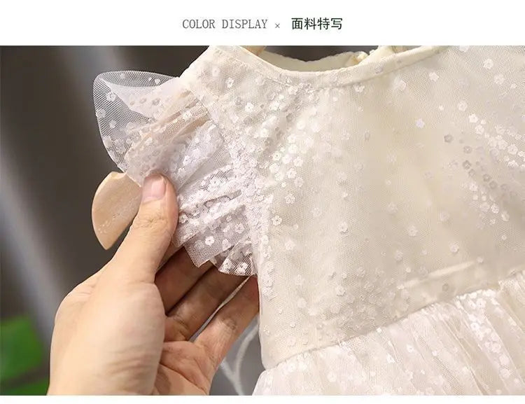 Girls Summer White Princess Dress Kids Tulle Tutu Skirt With Wings Cute Baby Girls Fluffy Party Dress For Birthday Holiday