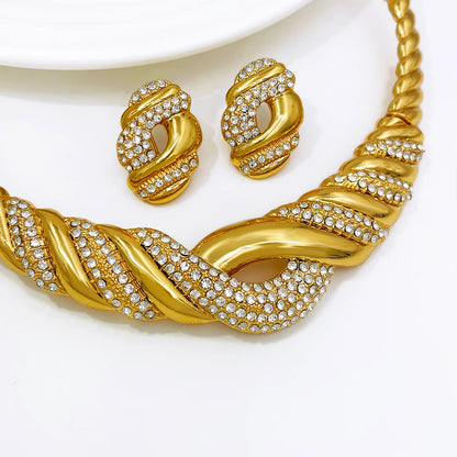 4 Pcs Wedding Jewelry Set Fine Zircon Necklace Bracelet Earring Ring For African Dubai Gold Plated Jewellery Accessories