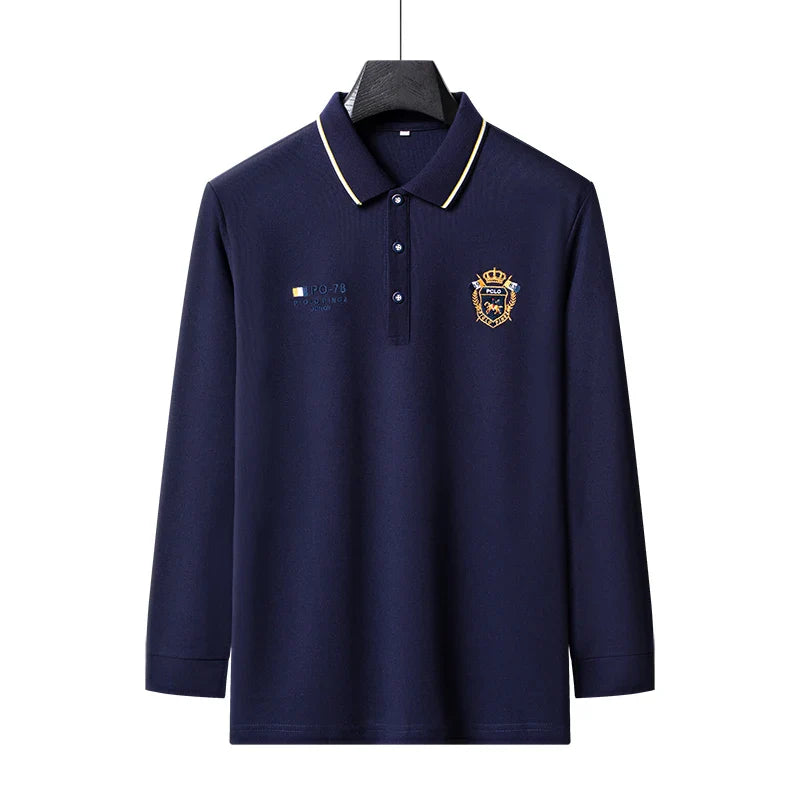 Designer Quality Men's Polo Shirt Lapel Long Sleeve T-Shirt Autumn New Badge Horse Embroid Fashion Business Casual Menswear Top