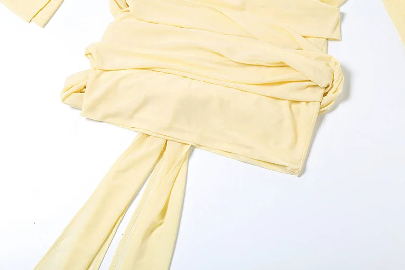 Fashion See Through Shirt Mini Dress Flare Sleeve Sexy Club Party Bandage Ruched Lapel Dresses Outfits Clothes
