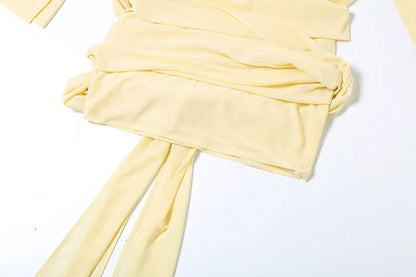 Fashion See Through Shirt Mini Dress Flare Sleeve Sexy Club Party Bandage Ruched Lapel Dresses Outfits Clothes