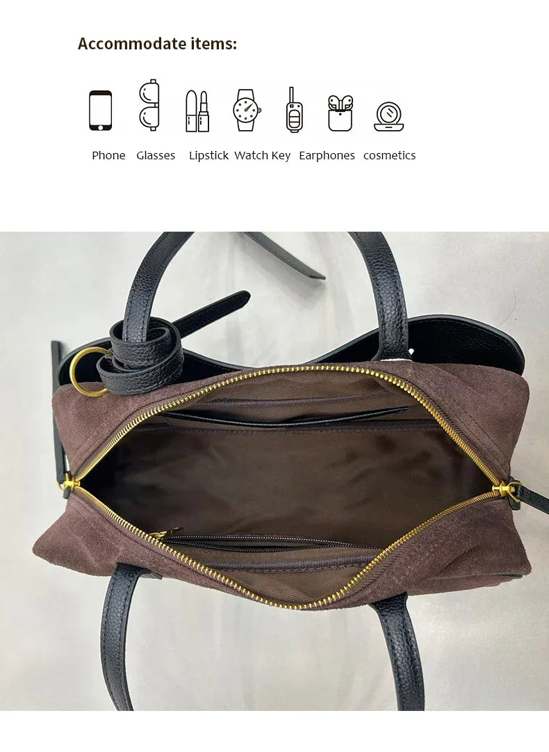 Autumn winter Women's Cow Genuine Leather Tote Bag suede commuting Cowhide Handbags Large Capacity Designer Luxury velvet Bags