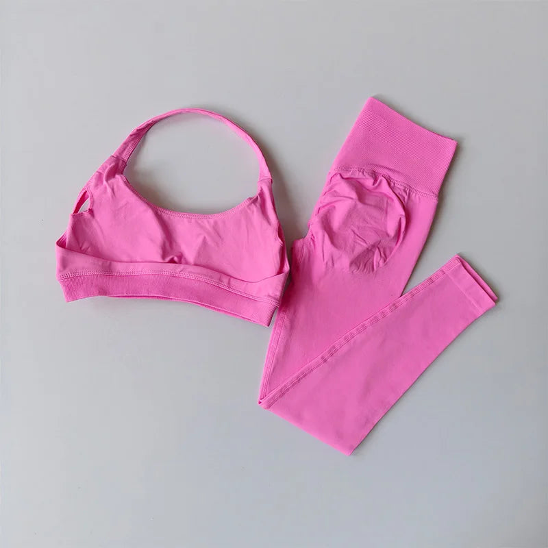 Seamless Hornet Beautiful Back Crop Top Bra High Waist Peach Sports Leggings Suit Yoga Training Running Fitness Gym Women Set