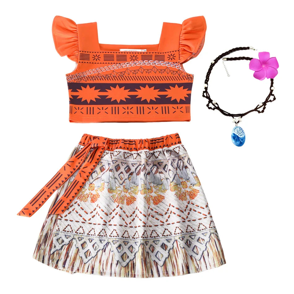 2024 New Movie Moana 2 Girl Dress Halloween Party Costume Princess Fancy Clothes Children Vaiana Outfit Dress