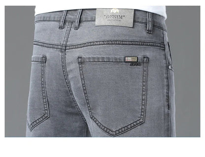 Summer Lyocell Ultra-thin Jeans Men Straight Stretch Breathable Denim Pants Fashion Business Casual Male Trousers Black Gray