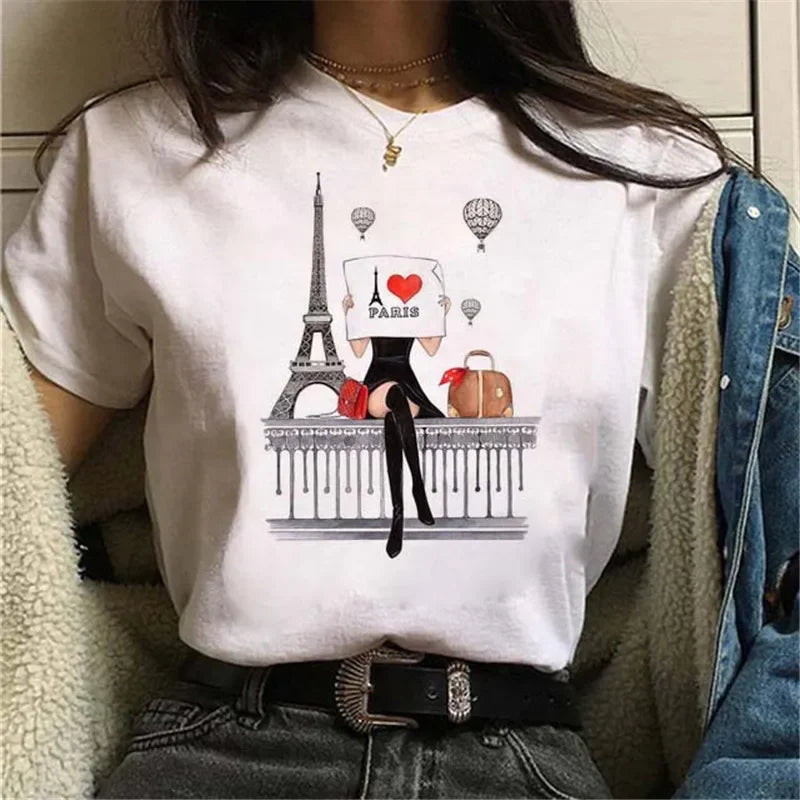 Women T Shirt London Paris New York City Travel Graphic Print Fashion Streetwear Urban Vacation Casual Short Sleeve Gothic
