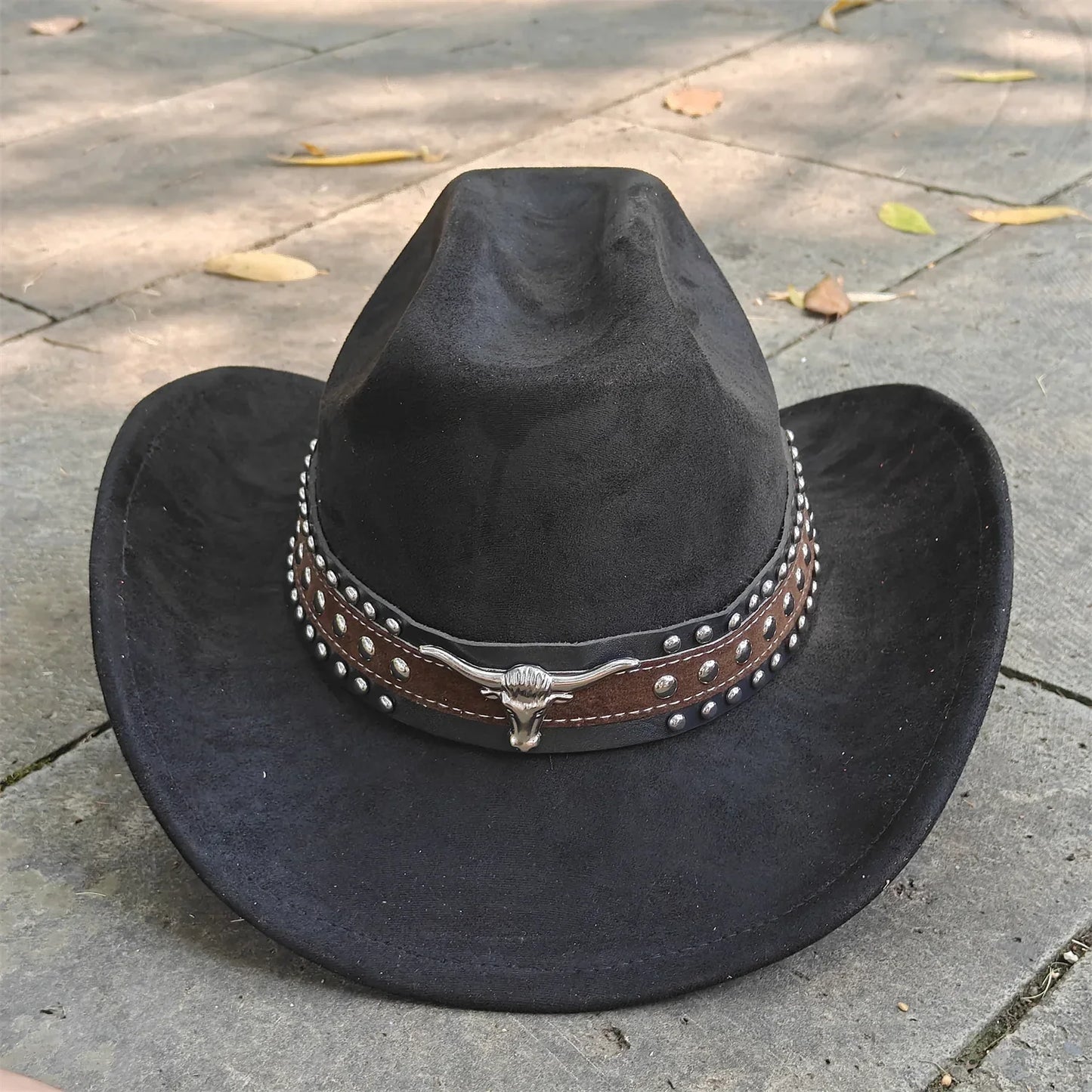 Retro Suede Leather Western Cowboy Fedora Hat for Men Women Bull Head Accessories Fashion Travel Party Hat Denim Hat sombrero