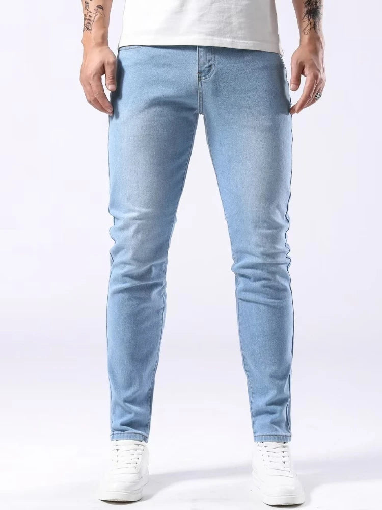 Classic Design 2026 Men's Jeans Light Blue Stretch Skinny Casual Denim Trousers Brand Clothing Streetwear  Fashion Male Pants