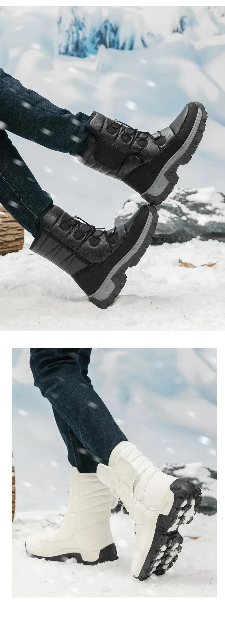 New Winter Men's Shoes Warm Plush Men's Boots High Top Couple Snow Boots Winter Outdoor Anti-Slip Ankle Boots Work Casual Boots