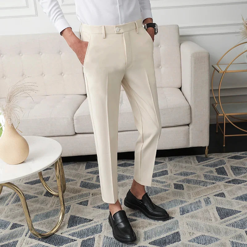 Thickened Fleece Men's Casual Straight Leg Pants Autumn Winter Elastic Slim Fit Korean Style Fashionable Nine Point Long Trou...