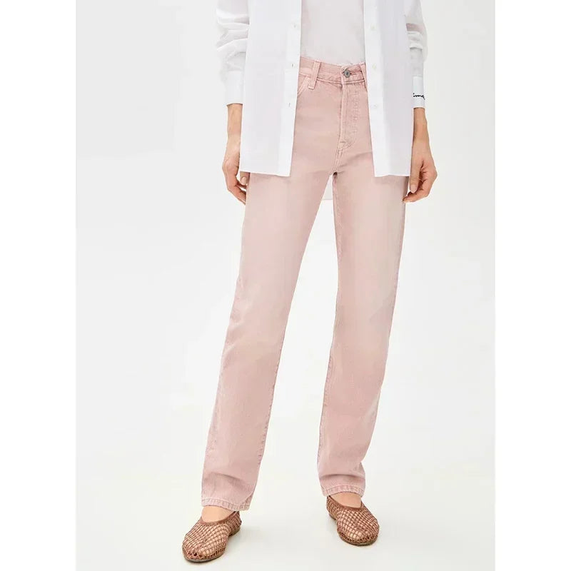 Ins Fashion Jeans Women Comfortable High Waisted White Jeans Girls Thin Stretch Denim Pants Female Straight Leg Trousers