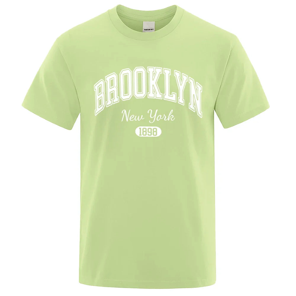 Brooklyn New York 1898 City Letter Print T Shirts Male Fashion Loose T-Shirts Casual O-Neck Tshirt Cotton Tees Tops Couple