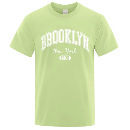 Brooklyn New York 1898 City Letter Print T Shirts Male Fashion Loose T-Shirts Casual O-Neck Tshirt Cotton Tees Tops Couple