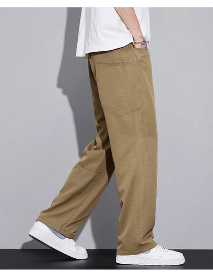 2026 Summer Thin Men's Loose Pants with Large Pockets Work Style Casual Straight Solid Color Male Simple Baggy Pants