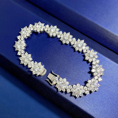 D Color VVS1 Moissanite Bracelet For Women 925 Sterling Silver Diamond Sunflower Bangle Wedding Bridal Luxury Hand Jewelry