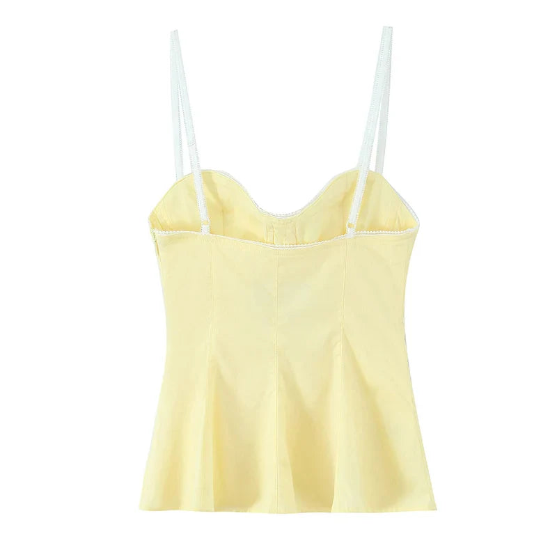 Women Fashion With Bow Striped Backless Side Zipper Tops Vintage Thin Straps V-Neck Female Chic Lady Camis