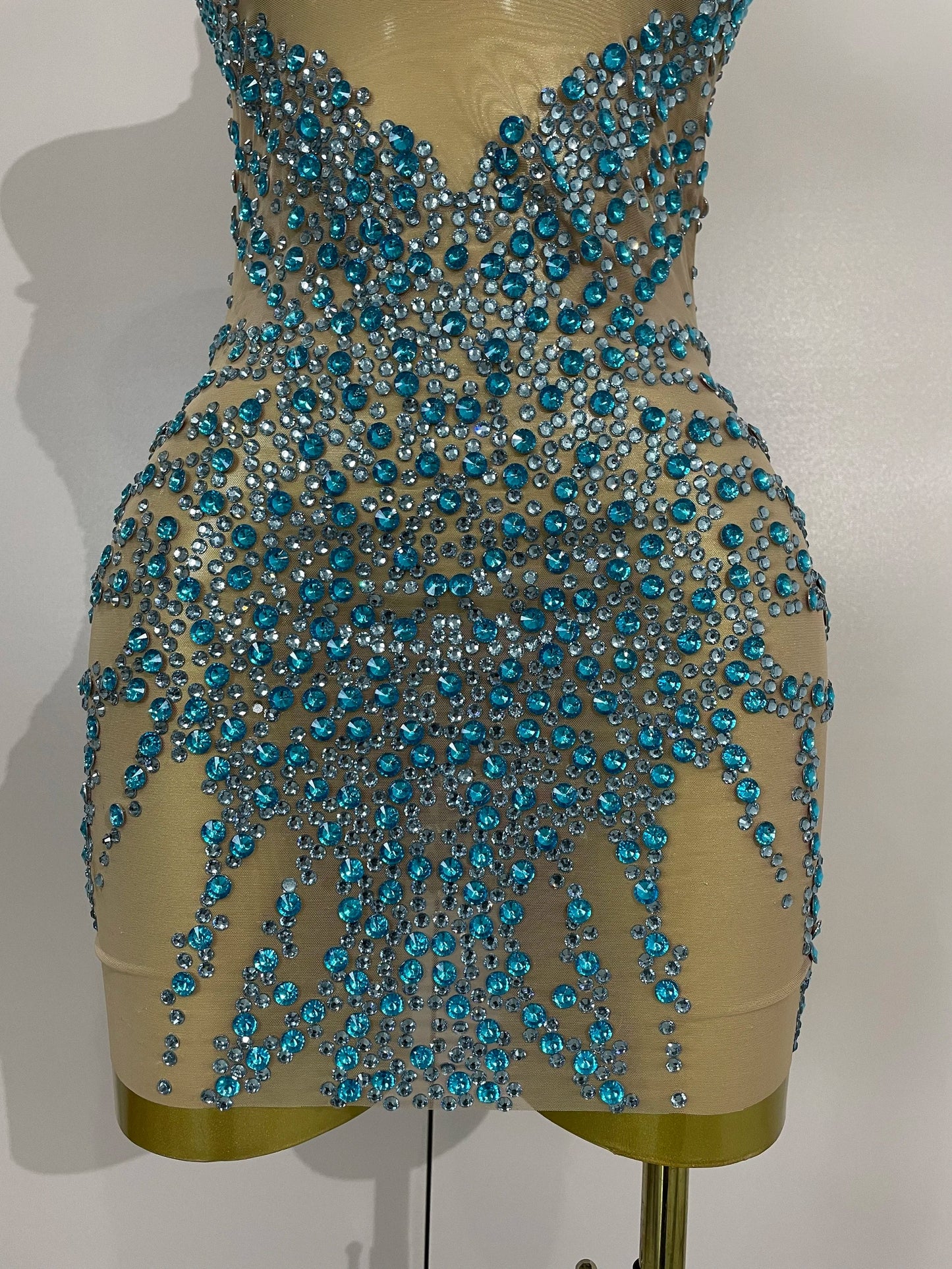 Rhinestones Sexy Mesh See Through Dress Party Evening Prom Celebrate Birthday Dress Singer Dancer Show Stage Wear