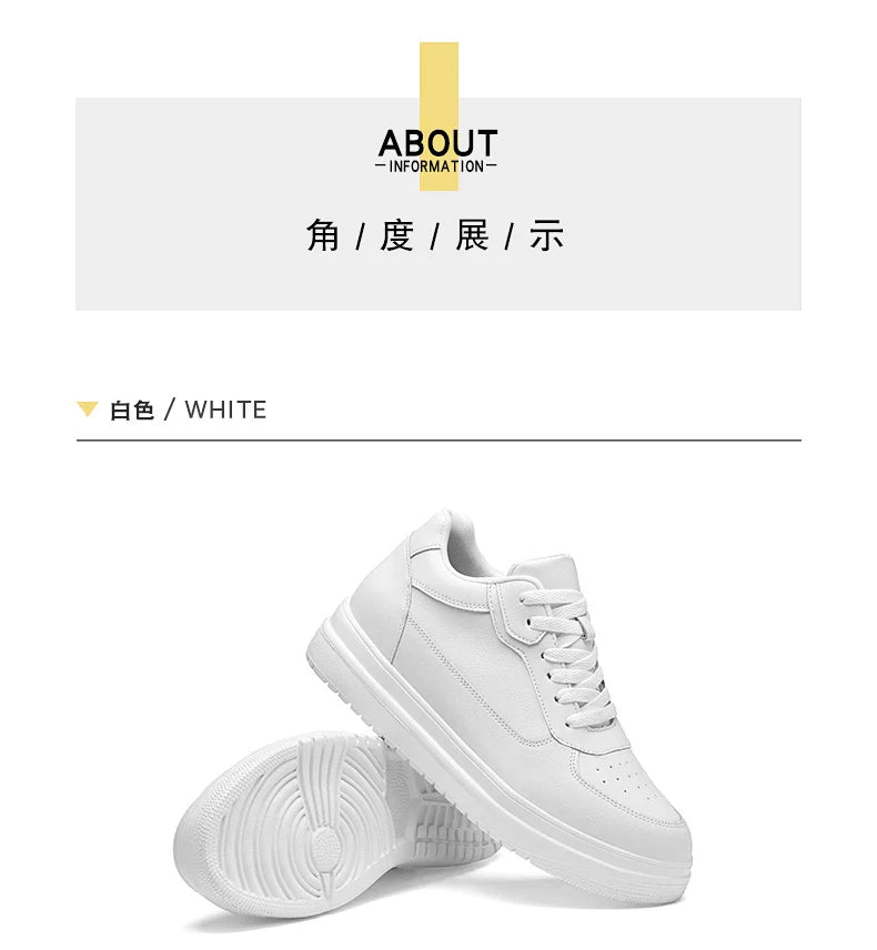 Novos sapatos masculinos invisíveis para aumentar a altura, sapatos esportivos de 6 CM-8 CM-10 CM, sapatos esportivos de couro branco para homens, tamanhos ampliados 36-46
