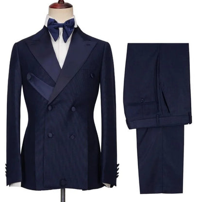Men Suit 2 Pieces Black With Bright Lapel Double Button For Wedding Groom Banquet Work Birthday Business Daily Jacket And Pants