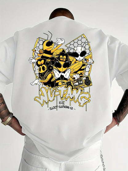 Cartoon Bee Print Tshirts For Men Summer New Casual Round Neck Short Sleeve Tees Fashion Gift Street Trend Tshirts Men Clothing