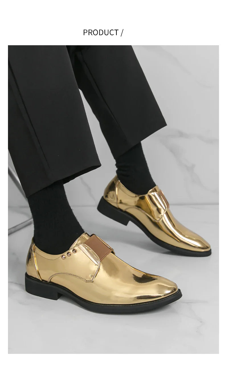 Fashion New Mens Charm Gold Patent Leather Business Office Shoes Designer Brand Loafers Formal Wedding Dress Homecoming Footwear