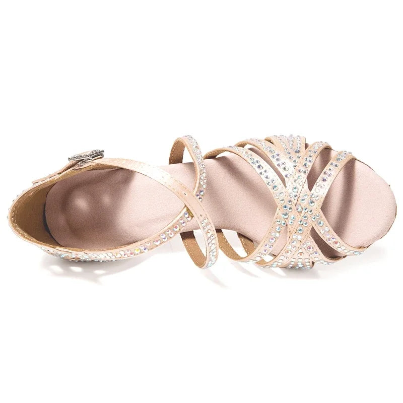 Women Latin Dance Shoes Latin Salsa Girl Dancing Shoes Black Shiny Ballroom Dance Shoes For Girls Ladies