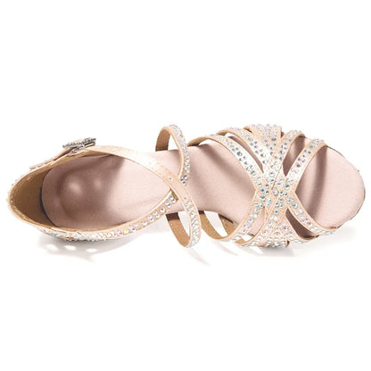 Women Latin Dance Shoes Latin Salsa Girl Dancing Shoes Black Shiny Ballroom Dance Shoes For Girls Ladies