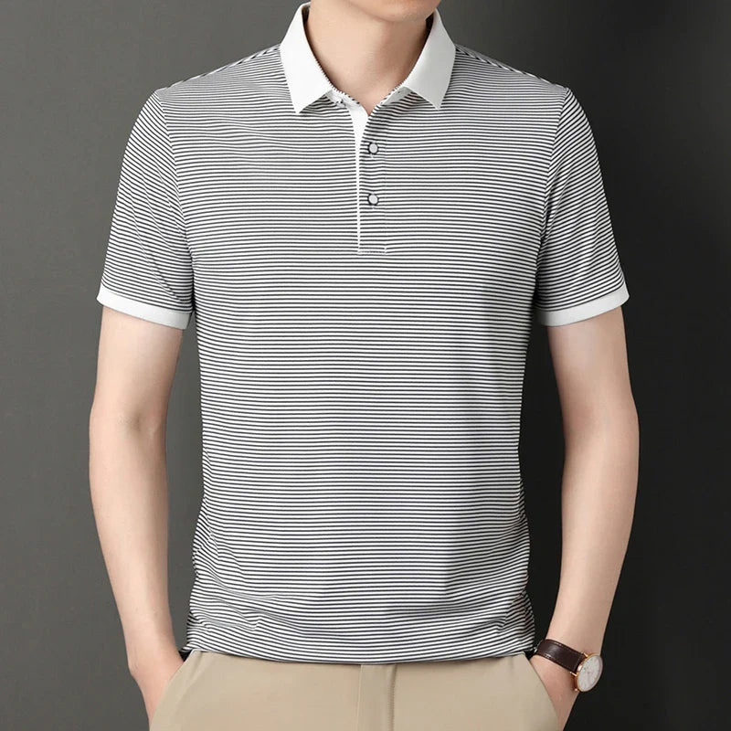 2024 Men's New Striped Cotton Business Casual Short Sleeved POLO Shirt Fashion Short Sleeved Comfortable and Breathable Top